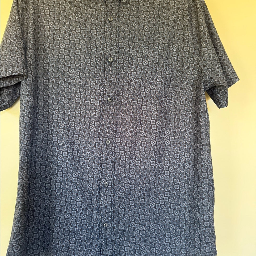 Travis Mathew Blue Micro Geo Short-Sleeve Button-Down Shirt